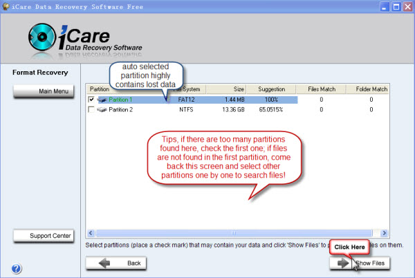 partition contains files